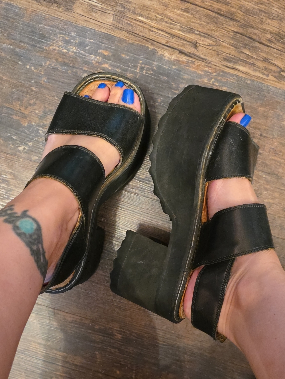 Fluevog VINTAGE Black Platform Block Heel Sandals  SIZE 8